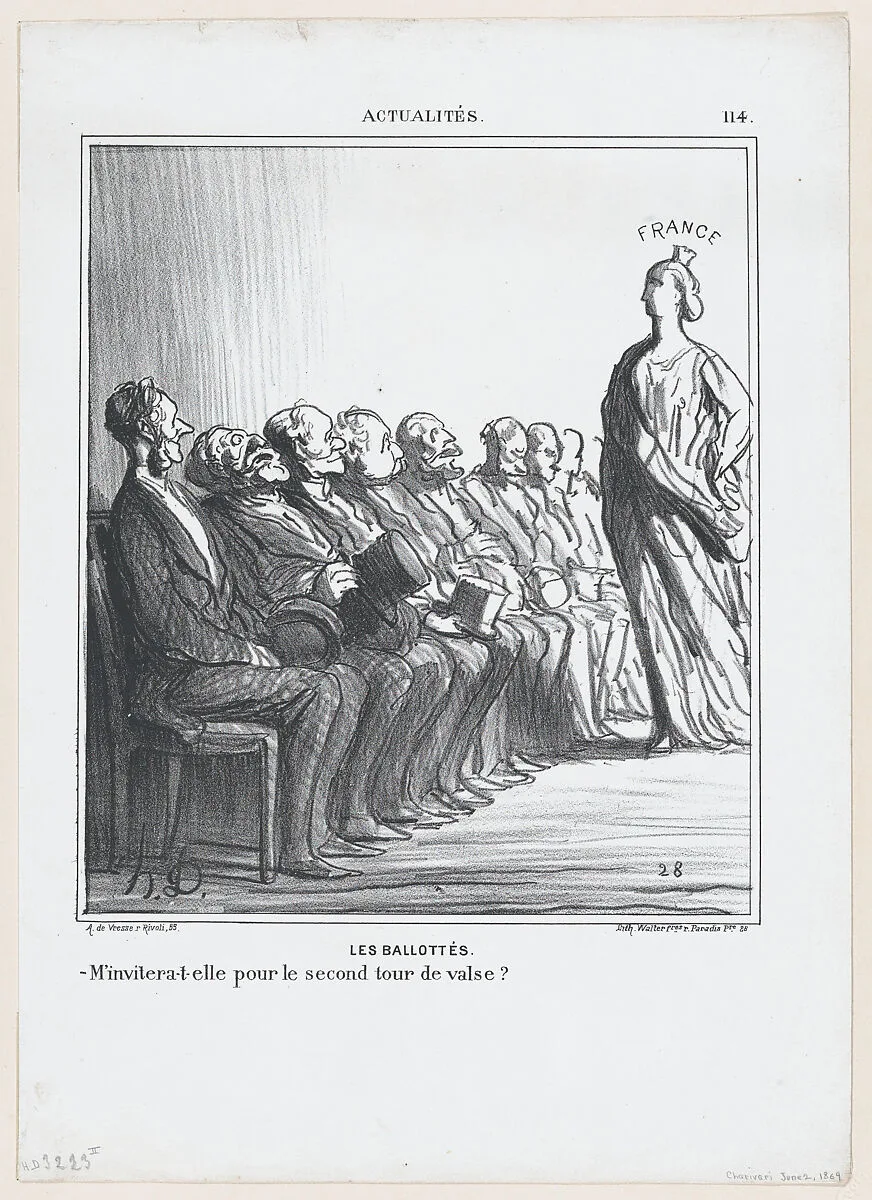 Run-off elections: Will she invite me for a second waltz?, from 'News of the day,' published in "Le Charivari" — Honoré Daumier|Arnaud de Vresse|Walter Frères