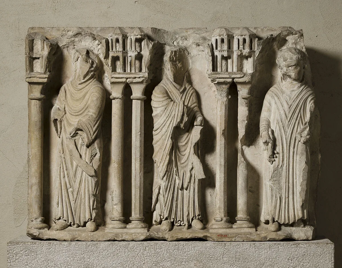 Relief Fragment with Three Monks — Unknown