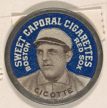 Cicotte, Boston Red Sox (blue), from the Domino Discs series (PX7), issued by Kinney Brothers — Kinney Brothers Tobacco Company