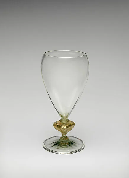 Vase with ovoid bowl and gold knop — James Powell and Sons|Whitefriars Glassworks