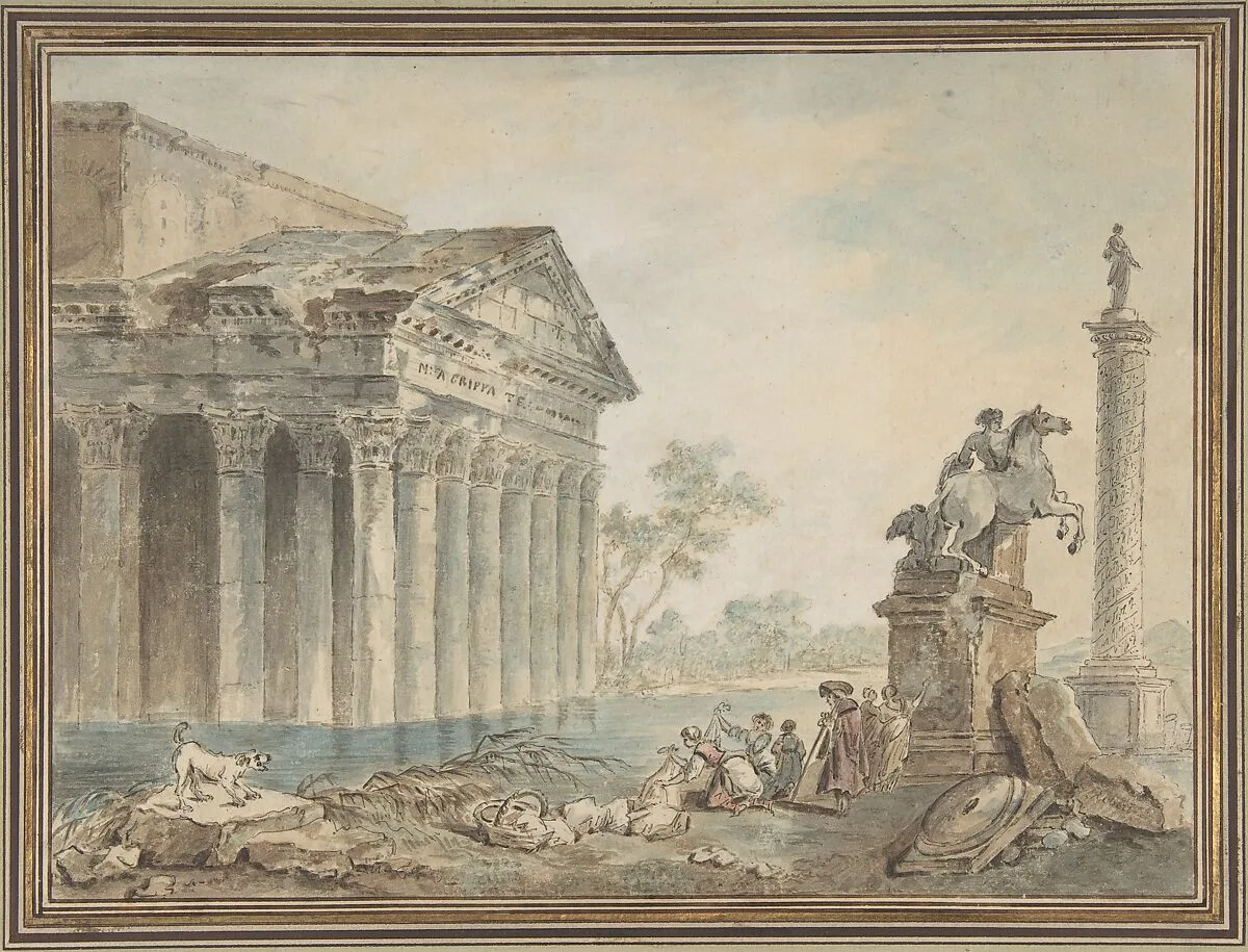 Architectural Capriccio with Roman Monuments and Washerwomen — Hubert Robert|Hubert Robert