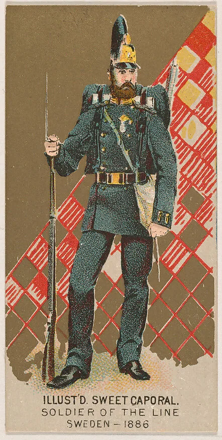 Soldier of the Line, Sweden, 1886, from the Military Series (N224) issued by Kinney Tobacco Company to promote Sweet Caporal Cigarettes — Kinney Brothers Tobacco Company