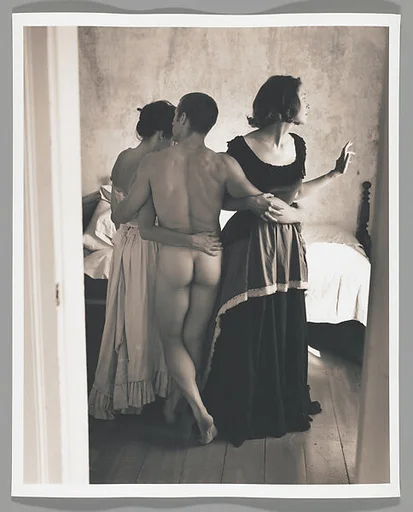 [Male Nude and Two Women, Grouped in Bedroom]