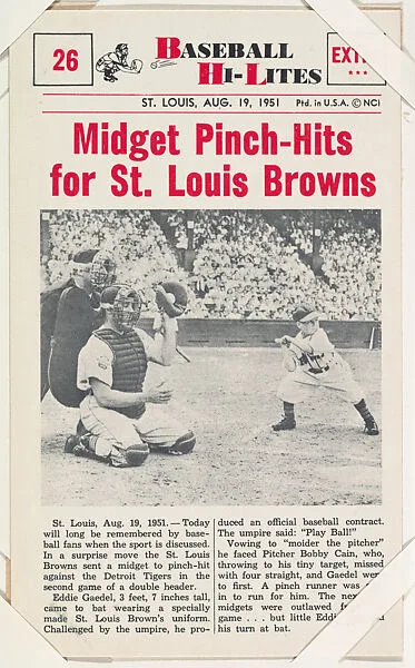Midget Pinch-Hits #26 from Nu-Card Baseball Hi-Lites series (W460) — Nu-Card, Inc.