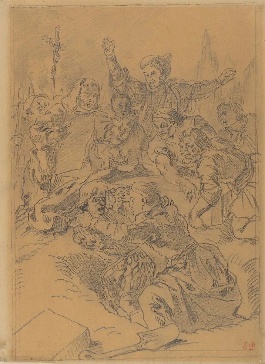 Hamlet and Laertes at the Tomb of Ophelia — Eugène Delacroix|William Shakespeare