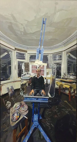 Night Portrait with Blue Easel — John Wonnacott