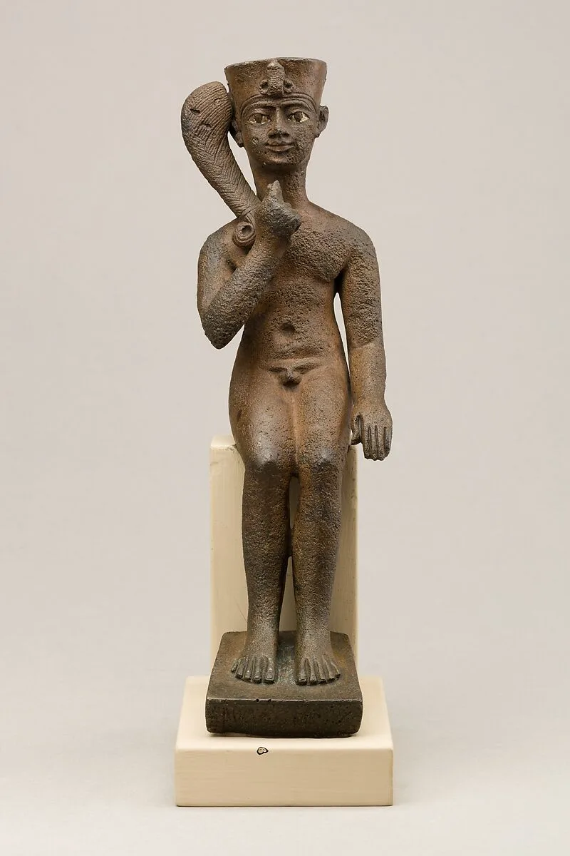Seated Harpokrates with the crown of Amun, named as "Harpokrates-the-great, the eldest, the first of Amun" — Unknown