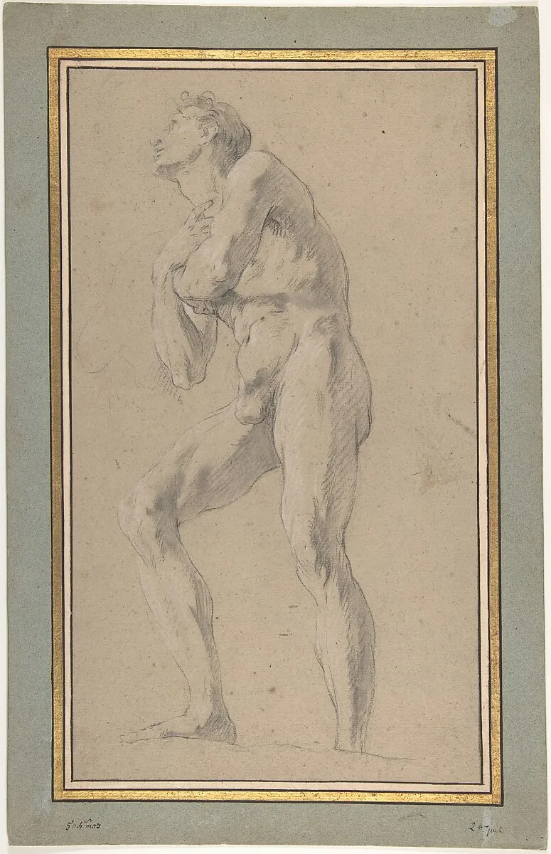 Standing Male Nude Seen from Below — François Le Moyne