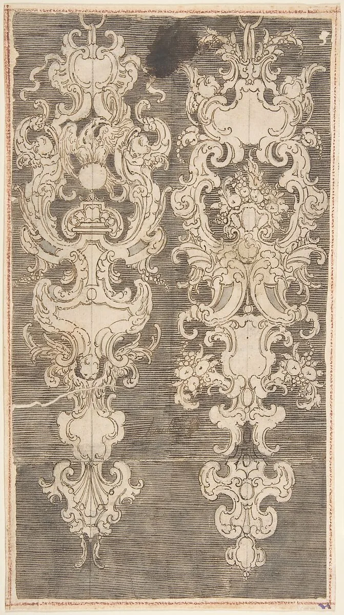 Two Designs for Wall Decorations on a Hatched Ground — Anonymous, Italian, Bolognese 18th century artist