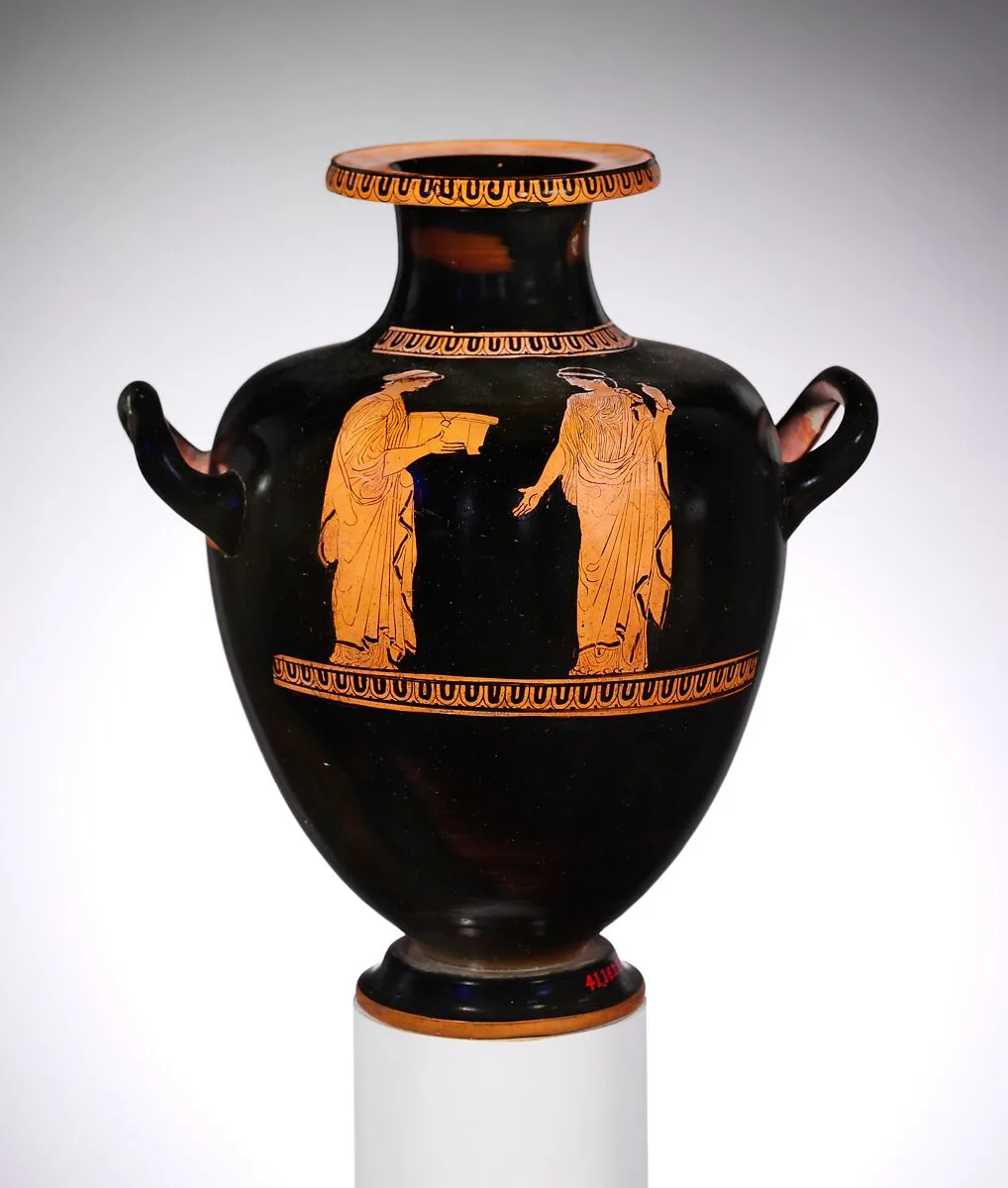 Terracotta hydria: kalpis (water jar) — Unknown
