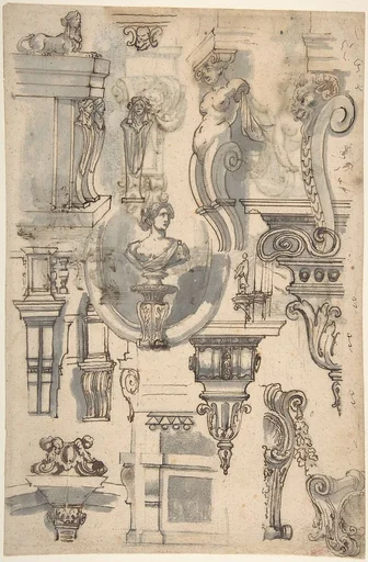 Brackets, Caryatids and other Architectural Details (recto and verso)
