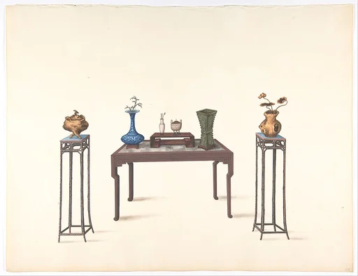 Large Table and Two Small Higher Ones with Vases
