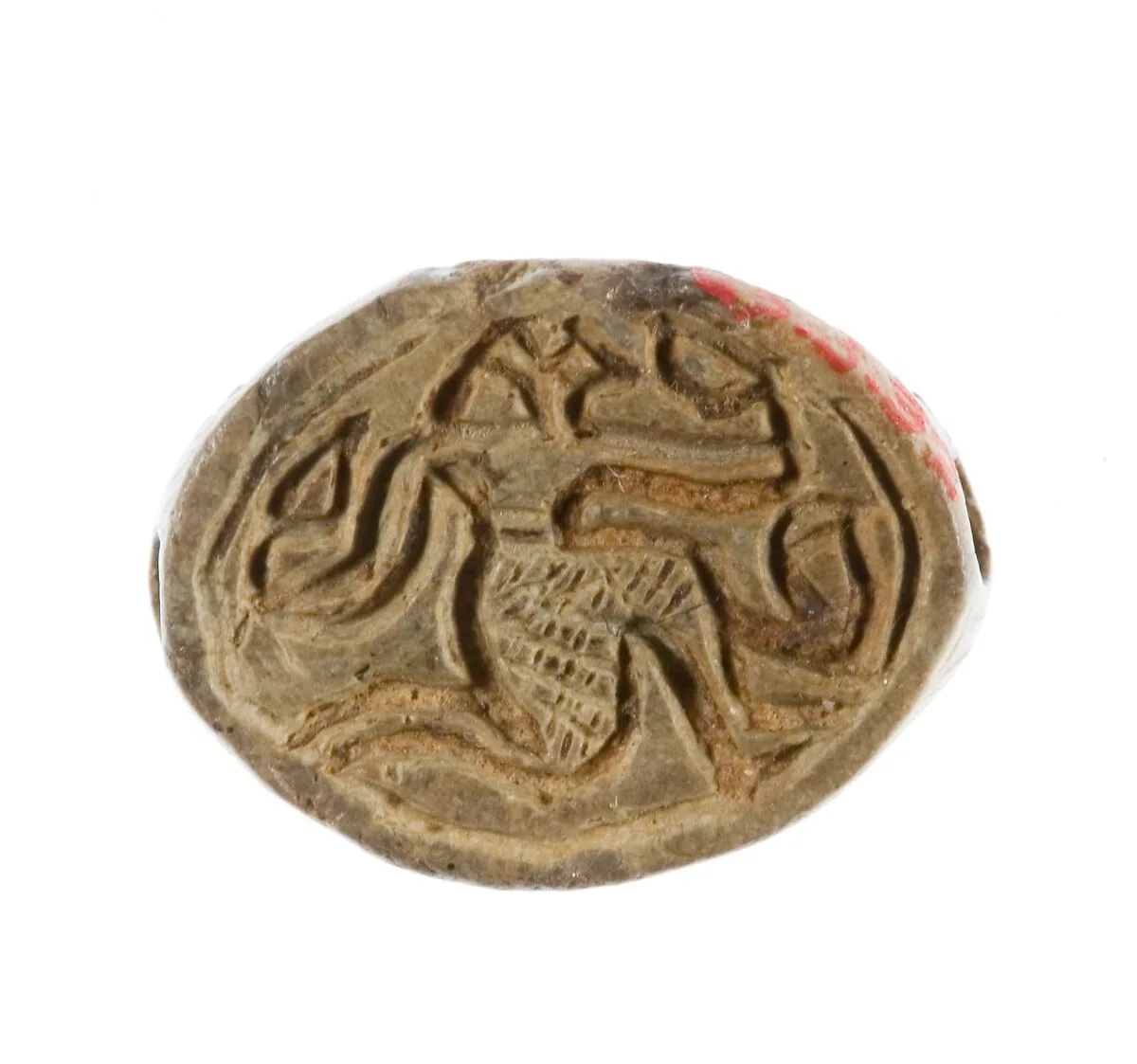 Canaanite Cowroid Seal Amulet with Falcon Headed Deity — Unknown