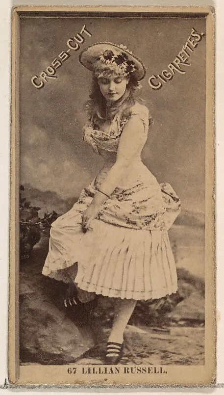 Card Number 67, Lillian Russell, from the Actors and Actresses series (N145-2) issued by Duke Sons & Co. to promote Cross Cut Cigarettes — W. Duke, Sons & Co.