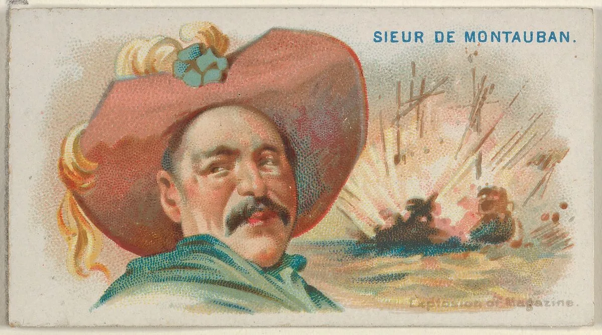 Sieur de Montauban, Explosion of Magazine, from the Pirates of the Spanish Main series (N19) for Allen & Ginter Cigarettes — George S. Harris & Sons|Allen & Ginter