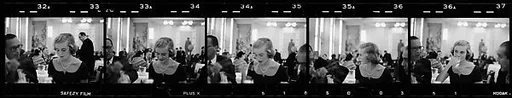 [Five 35mm Film Frames: Portraits of Balena Cross at Party]