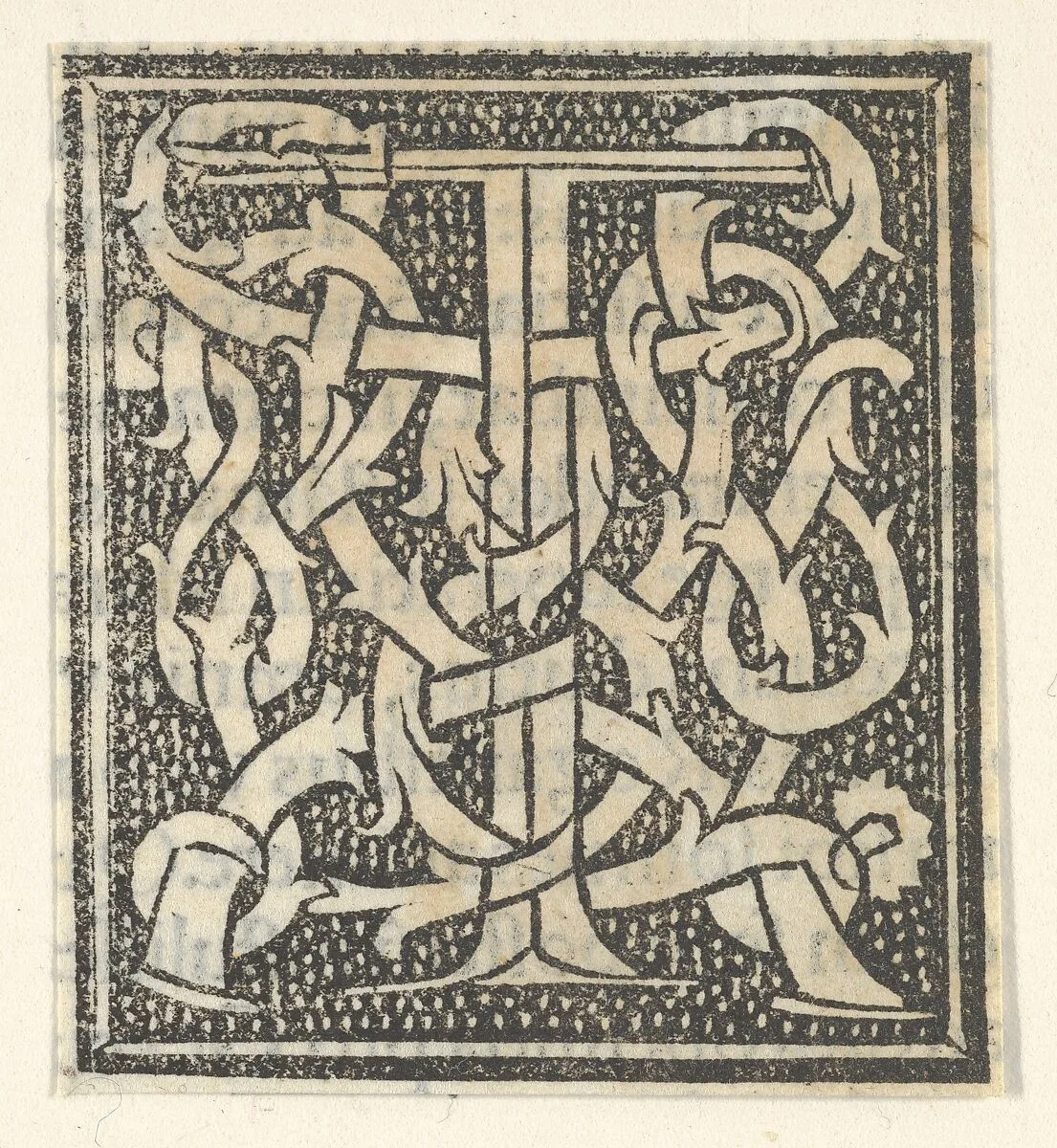 Initial letter T on patterned background — Anonymous, Italian, 16th century