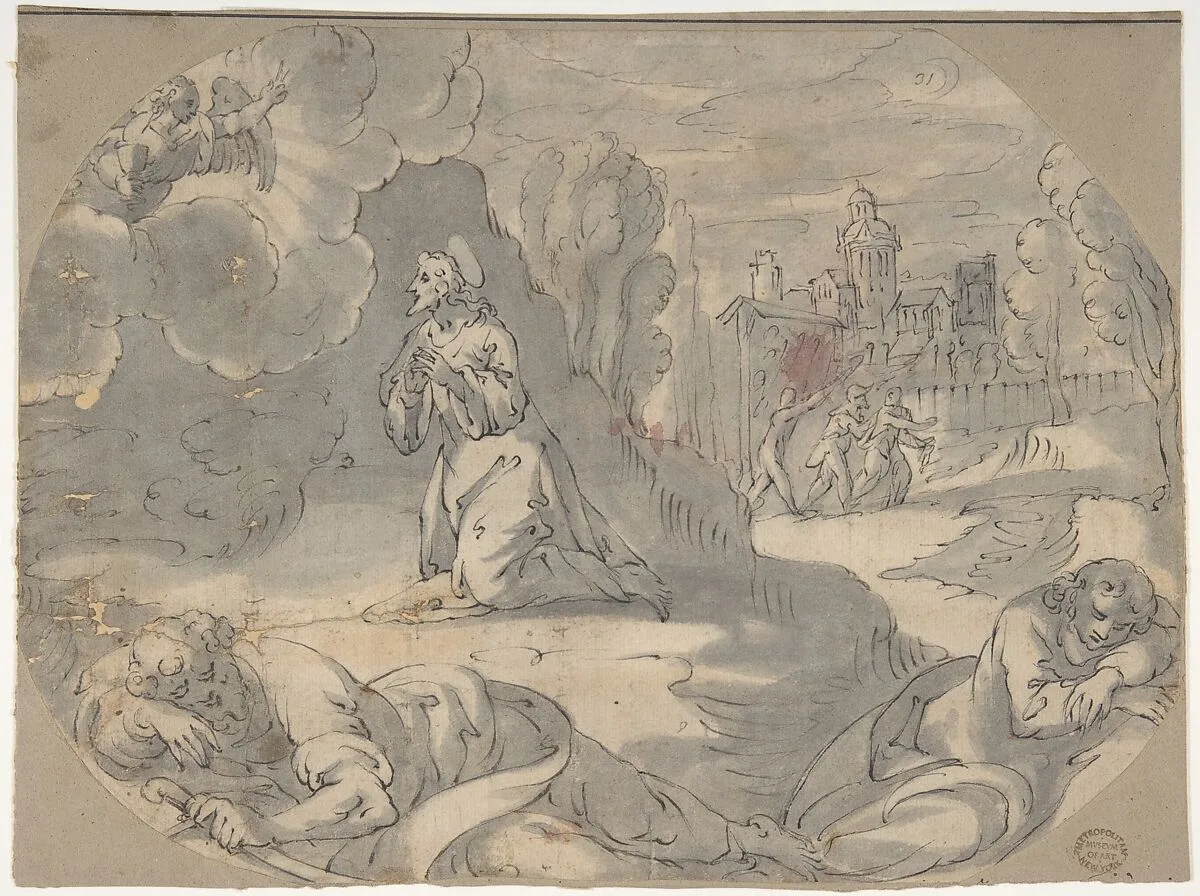 Christ in the Garden of Gethsemane (Matthew 26:36-46) — Federico Zuccaro (Zuccari)|Anonymous, German, 16th century