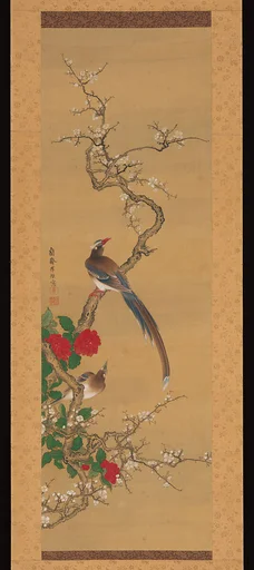 岸駒筆 梅花小禽図|Birds on a PlumTree