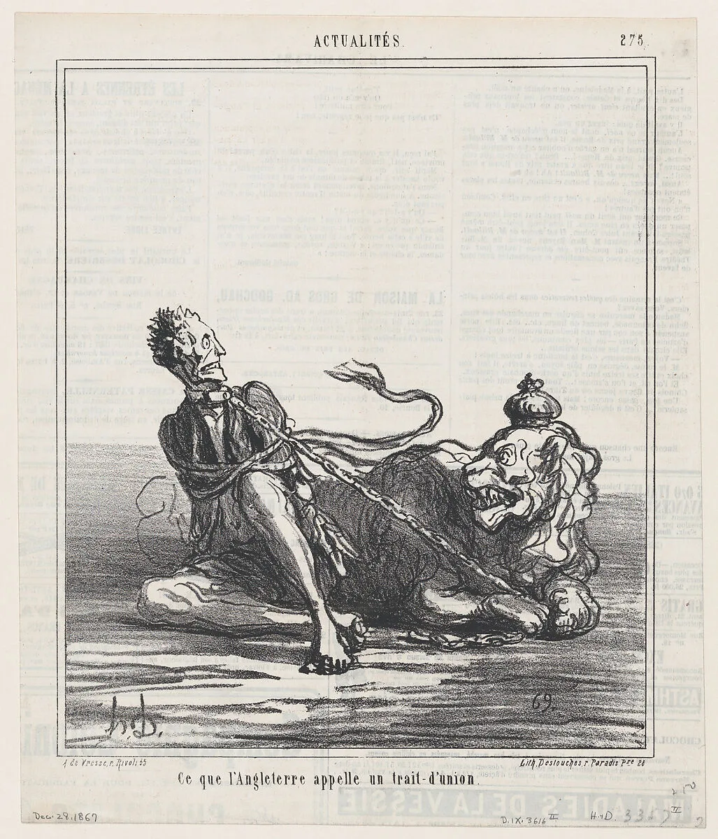 This is what England calls a joint union, from 'News of the day,' published in Le Charivari, December 28, 1867 — Honoré Daumier|Arnaud de Vresse|Destouches