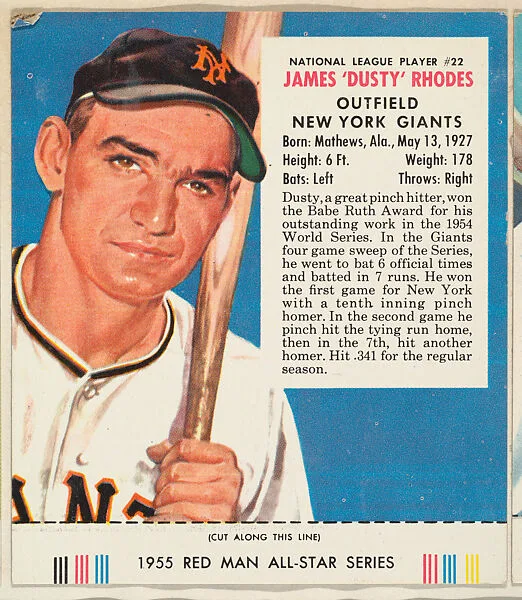 James 'Dusty' Rhodes, from the Major League Baseball series (T235), issued by Red Man Chewing Tobacco — Red Man Chewing Tobacco