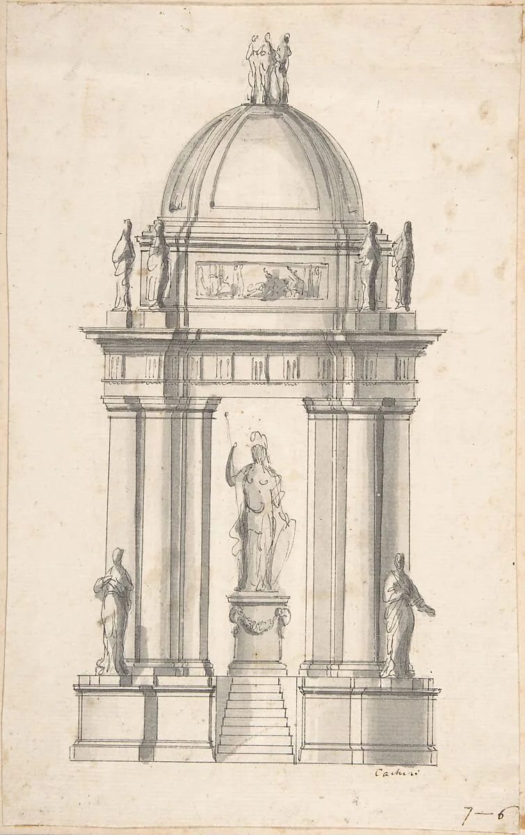 Design for a Monument with Minerva? — Patrizio Cajés|Anonymous, Spanish, 16th century