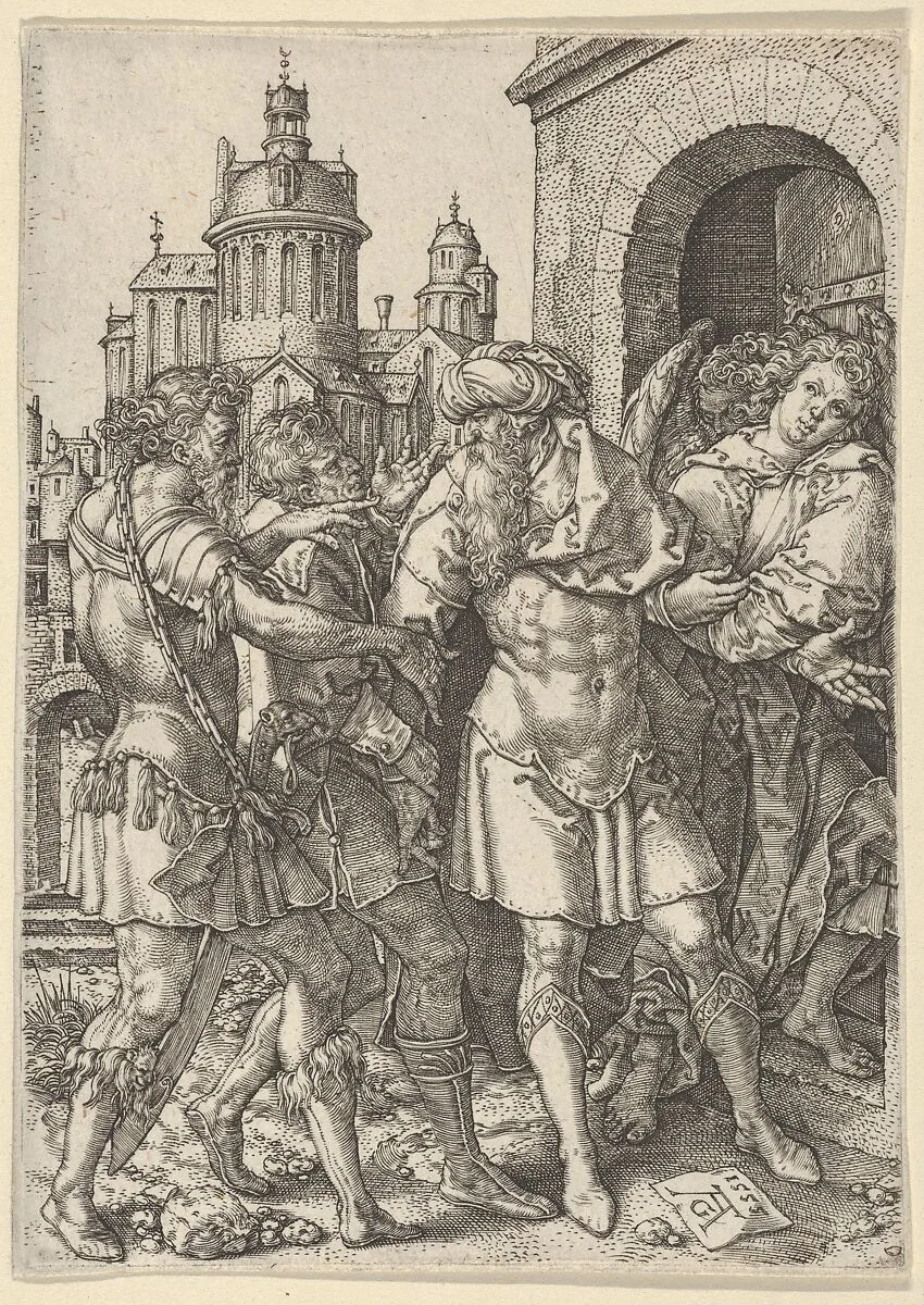 Lot Prevents the Sodomites from Violence, from The Story of Lot — Heinrich Aldegrever