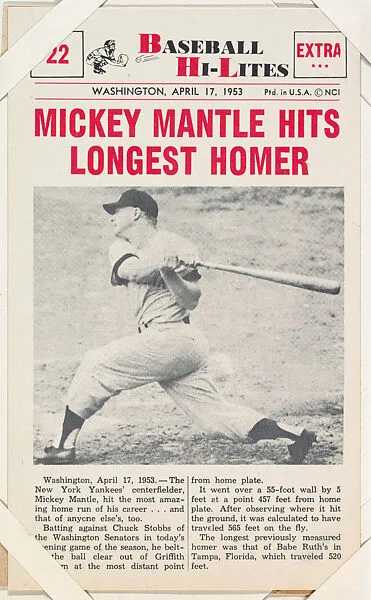 Mickey Mantle #22 from Nu-Card Baseball Hi-Lites series (W460) — Nu-Card, Inc.