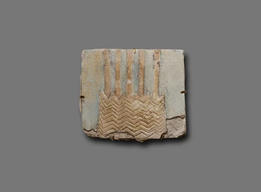 Tile with five stems of a papyrus plant