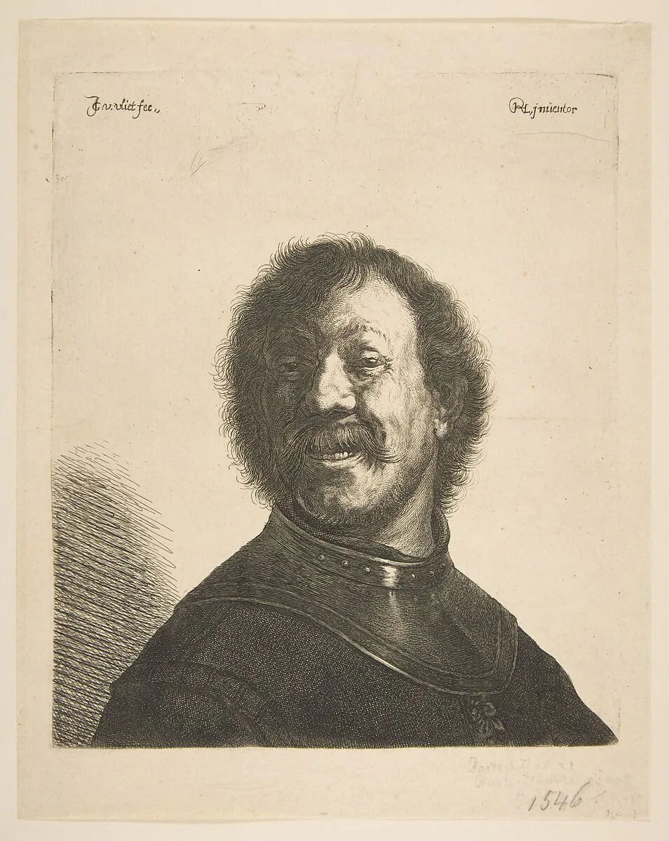 Laughing Man in a Gorget — Jan Georg (Joris) van Vliet|Rembrandt (Rembrandt van Rijn)