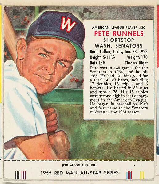 Pete Runnels, from the Major League Baseball series (T235), issued by Red Man Chewing Tobacco — Red Man Chewing Tobacco