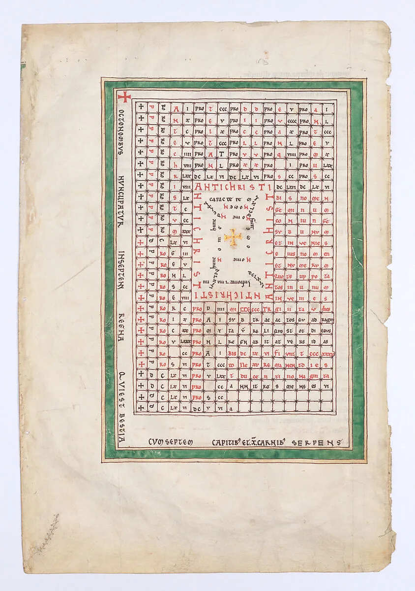 Leaf from a Beatus Manuscript: Table of the Antichrist — Unknown