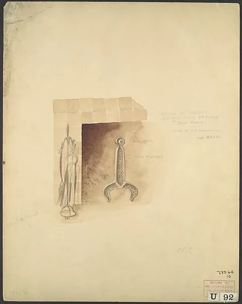 Sketch of fireset for third-floor silk room (H.O. Havemeyer house, 1 East 66th Street, New York, NY) — Louis C. Tiffany|Tiffany Glass Company