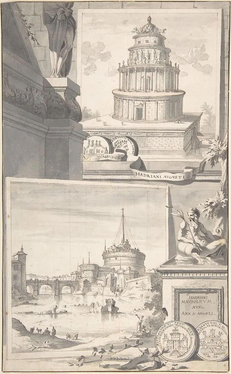 Reconstruction of the Mausoleum of Hadrian (above) and a View of the Castel S. Angelo (below) — Jan Goeree