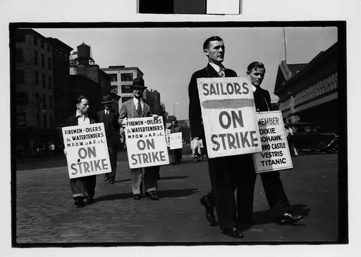 [Two 35mm Film Frames: Picket Lines, South Street, New York City]