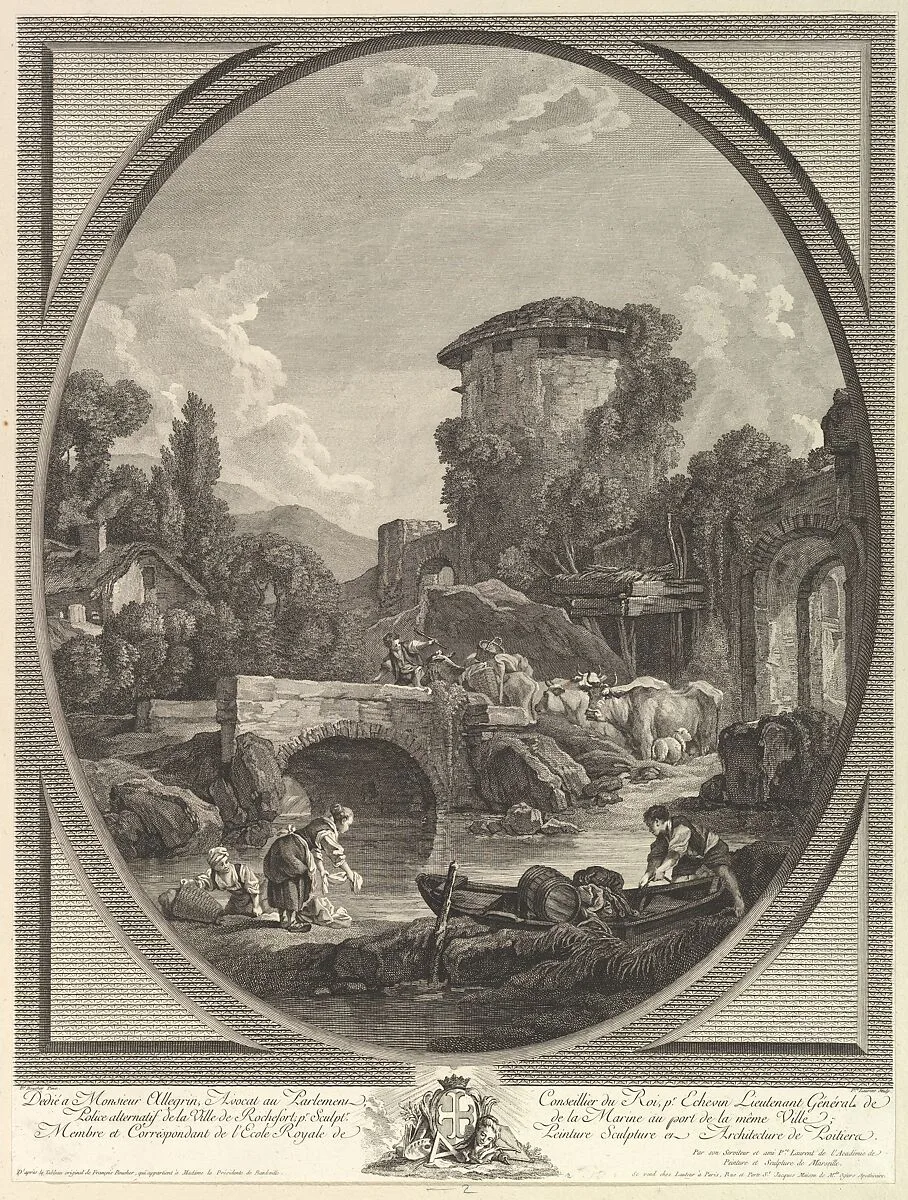 Paysage au Pont et au Pigeonnier (Landscape with a Bridge and a Dovecote) — François Boucher|Pierre François Laurent