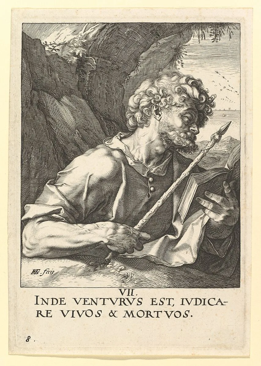 St. Thomas, from Christ, the Apostles and St. Paul with the Creed — Hendrick Goltzius