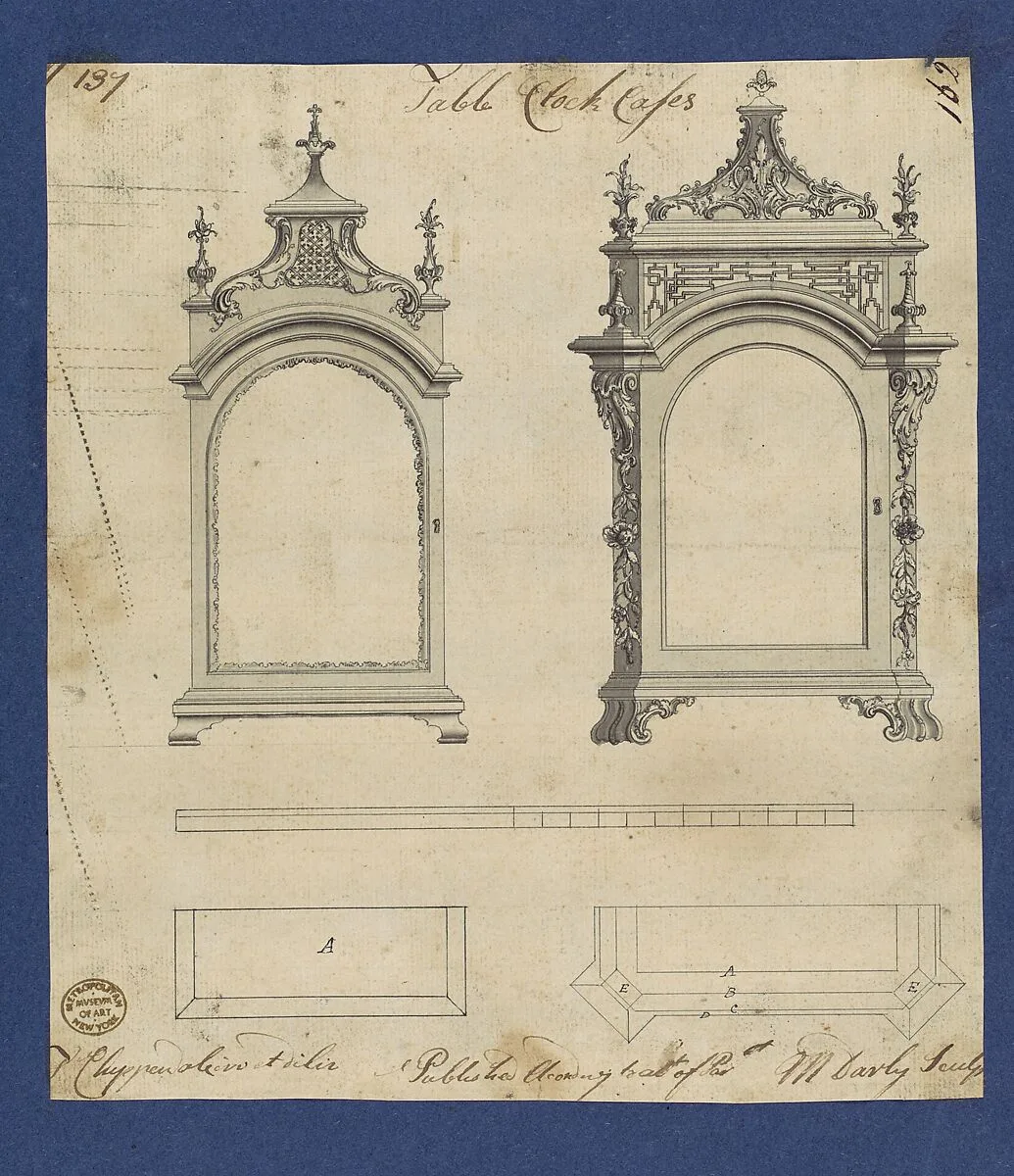 Table Clock Cases, in Chippendale Drawings, Vol. I — Thomas Chippendale