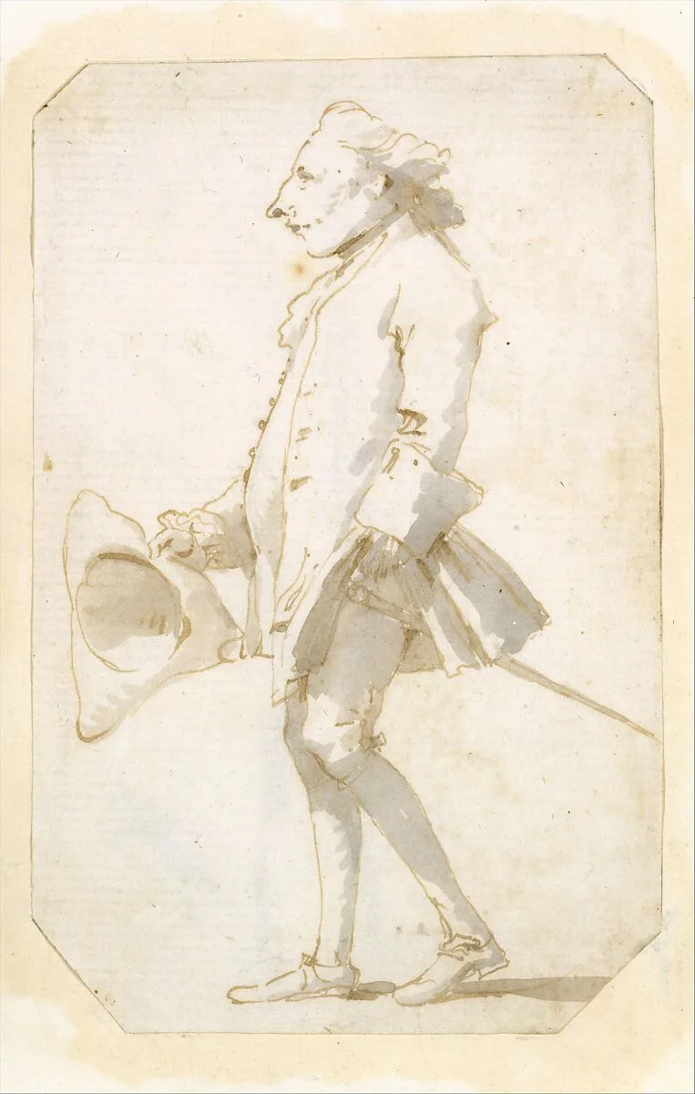 Caricature of a Man Holding a Tricorne, Walking to the Left — Giovanni Battista Tiepolo