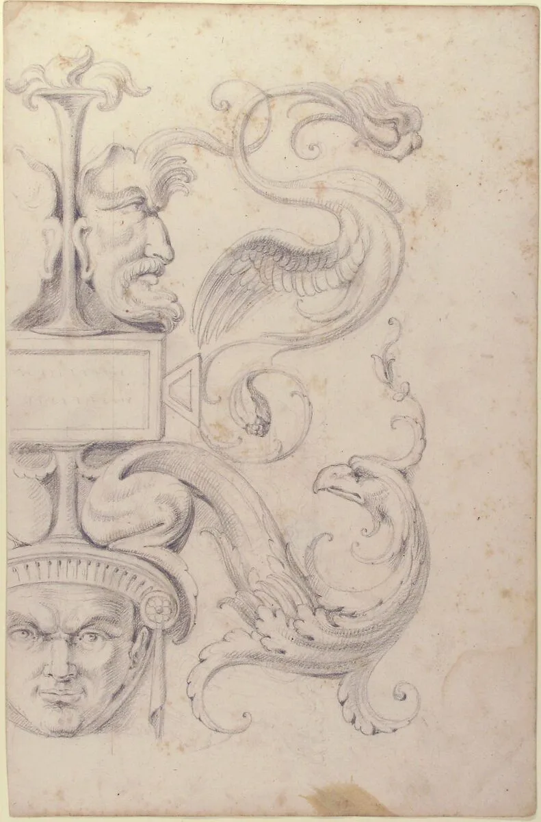 Drawing of a Grotesque after a 16th-century Decorative Relief. — Filippo Cretoni