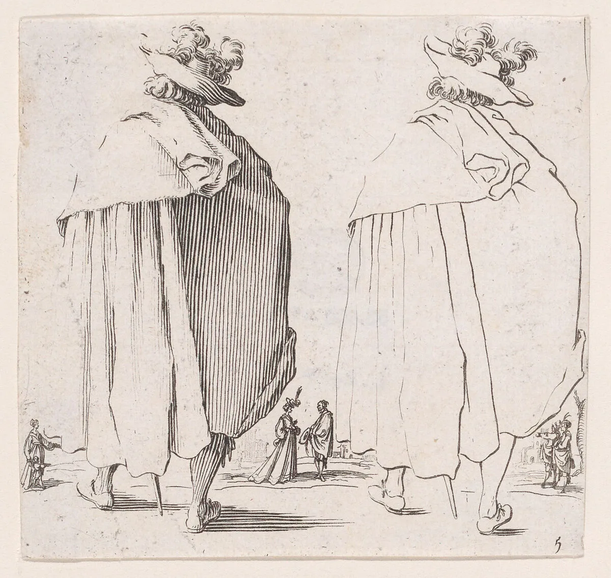 L'Homme au Grand Manteau Vu de Dos (Man with a Large Mantle Viewed from Behind), from Varie Figure (Various Figures), plate 5 — Jacques Callot
