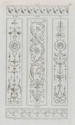 Panels of Ornament, nos. XLII-XLVI, plate 14 from "Designs for Various Ornaments"