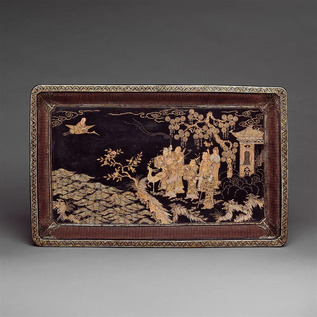 明 黑漆嵌螺鈿八仙賀壽圖托盤|Tray with Daoist figures — Unknown