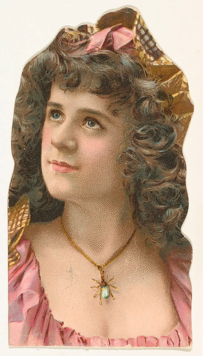 Actress wearing pendant in shape of insect, from Stars of the Stage, Fourth Series (N132) issued by Duke Sons & Co. to promote Honest Long Cut Tobacco — W. Duke, Sons & Co.|American Tobacco Company