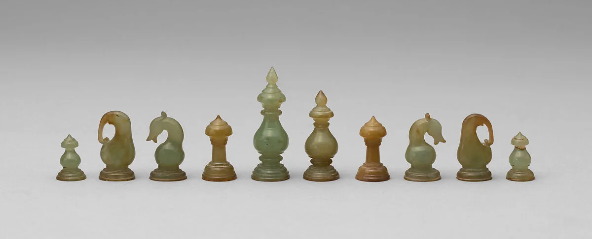 Chessmen (32) and board with box — Unknown