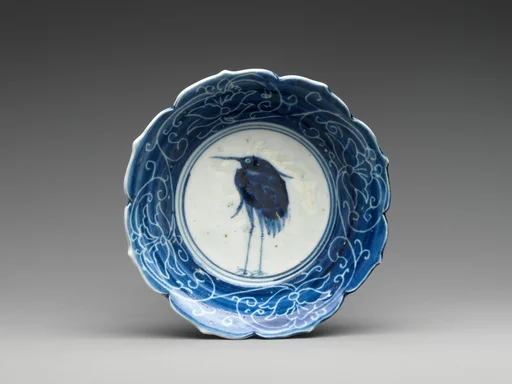 染付白鷺文鉢|Deep Dish with Egret (from a set of ten)