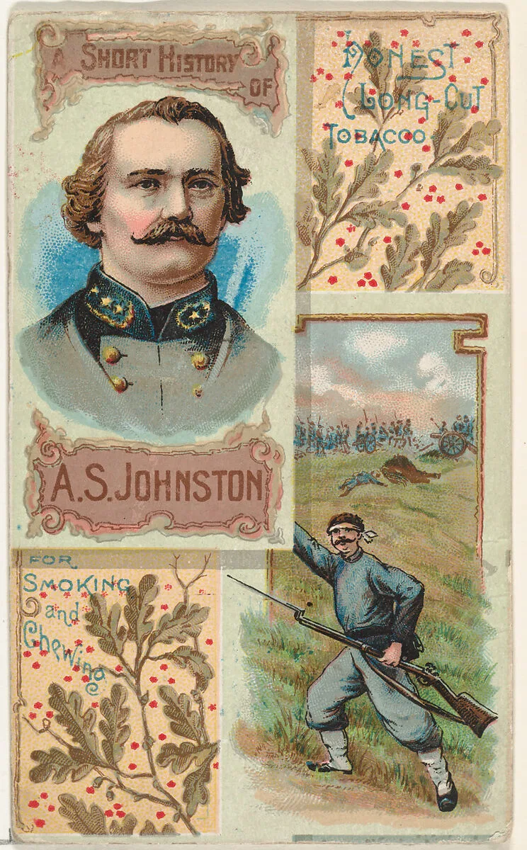 A Short History: General Albert Sidney Johnston, from the Histories of Generals series (N114) issued by W. Duke, Sons & Co. to promote Honest Long Cut Smoking and Chewing Tobacco — Knapp & Company|W. Duke, Sons & Co.