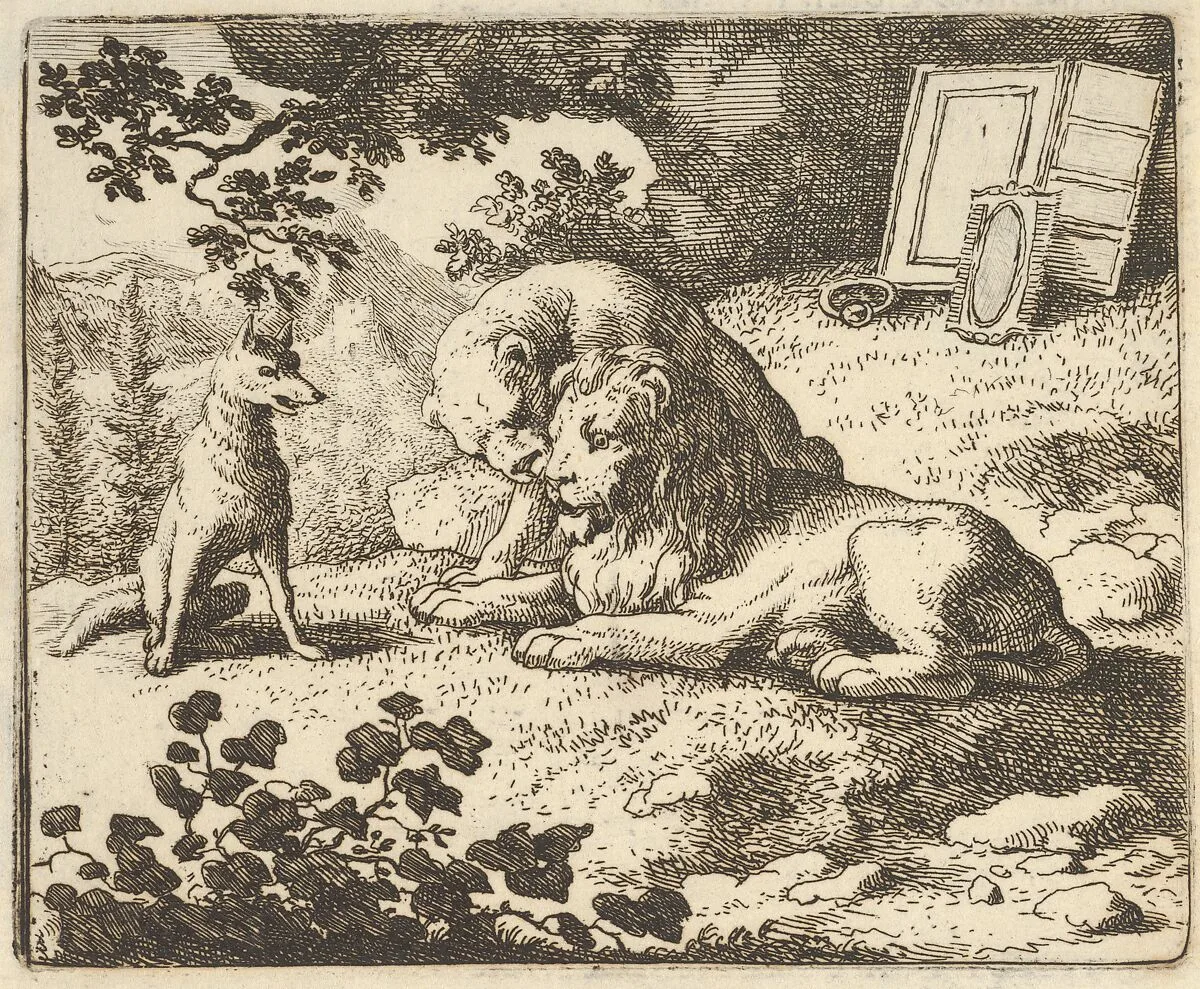 Renard Lies that he Gave the Ram Various Precious Objects that Were Meant for the Lion and Lioness from Hendrick van Alcmar's Renard The Fox — Allart van Everdingen