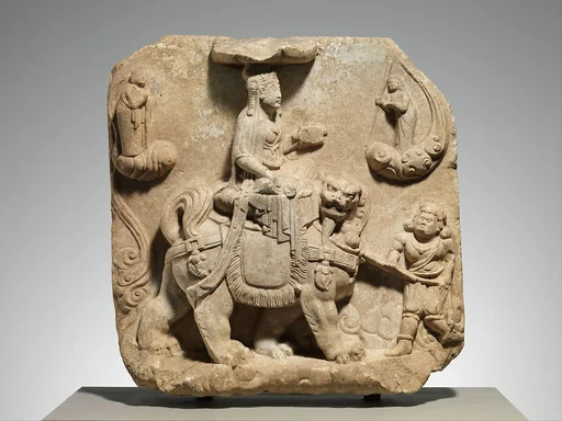 遼 石雕文殊菩薩像|Bodhisattva Manjushri with attendants