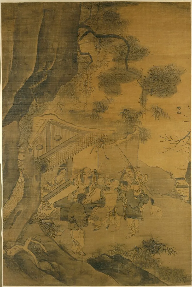明 張路 觀畫圖 軸|Studying a painting — Zhang Lu